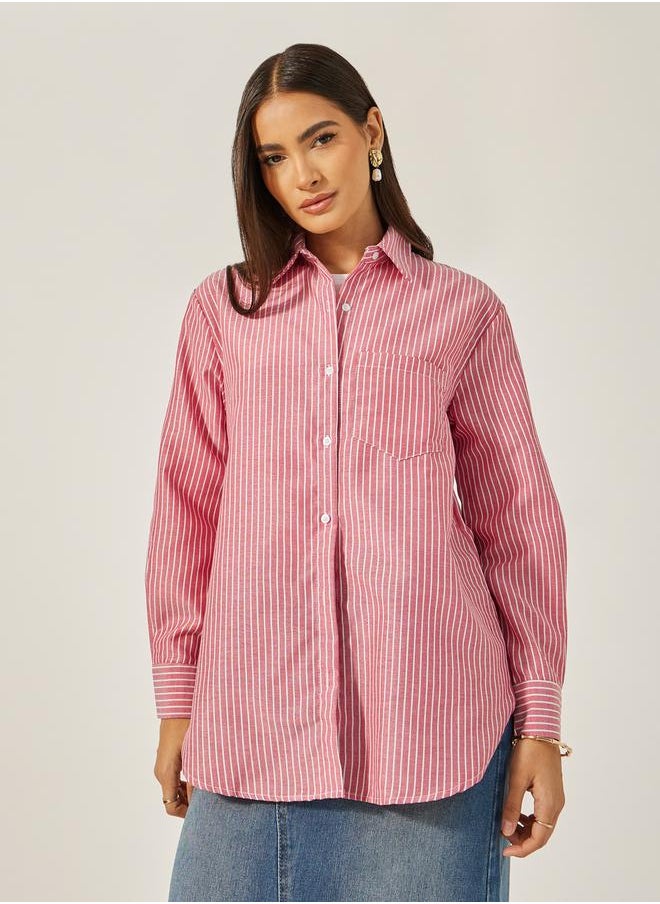Styli - Oversized Stripe Collared Shirt - Image 1