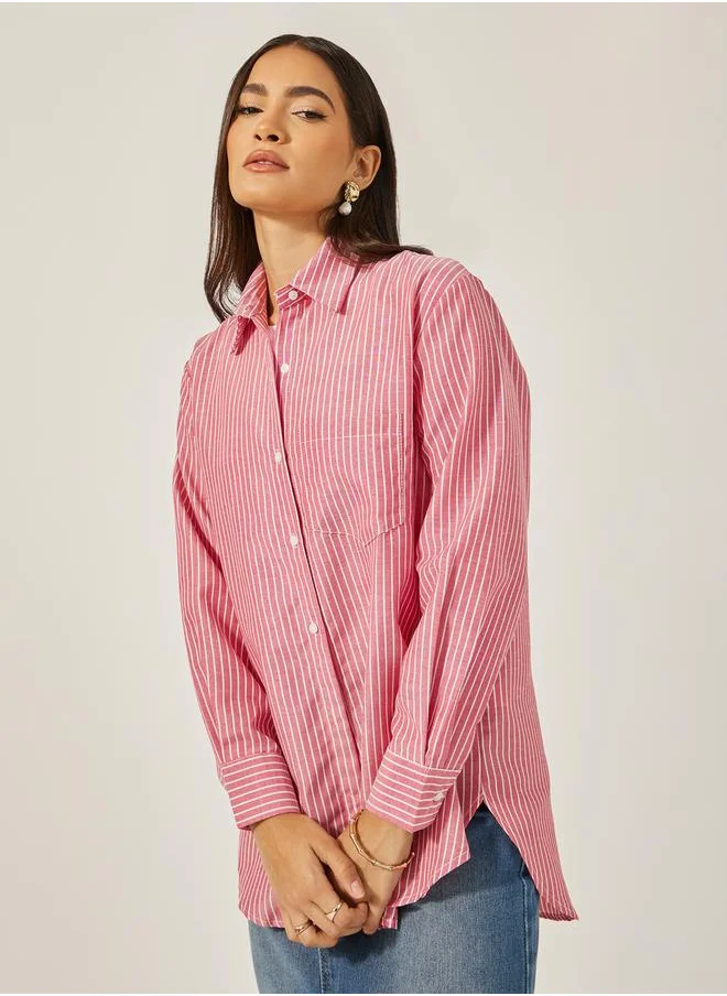 ستايلي Oversized Stripe Collared Shirt