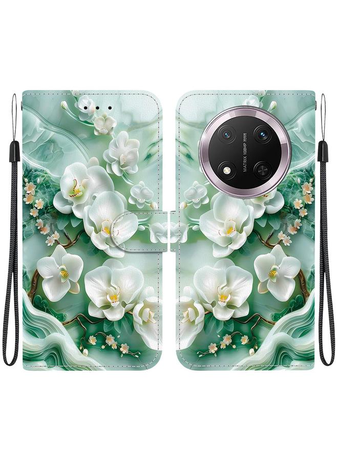 زبون جراب هاتف Honor X9c من الجلد برسومات ملونة وملمس كريستالي - Image 1