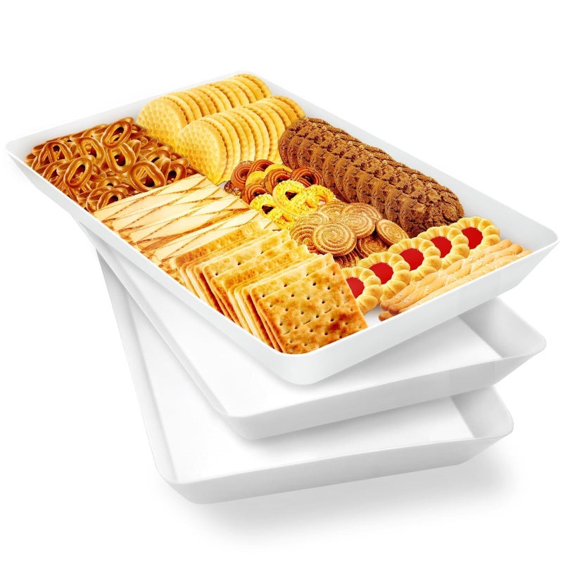 WOWBOX 3 pcs Serving Tray for Entertaining Serving Platters for Fruit Cookies Dessert Snacks Reusable Plastic Trays for Serving Food and Pantry Organization in Kitchen for Parties