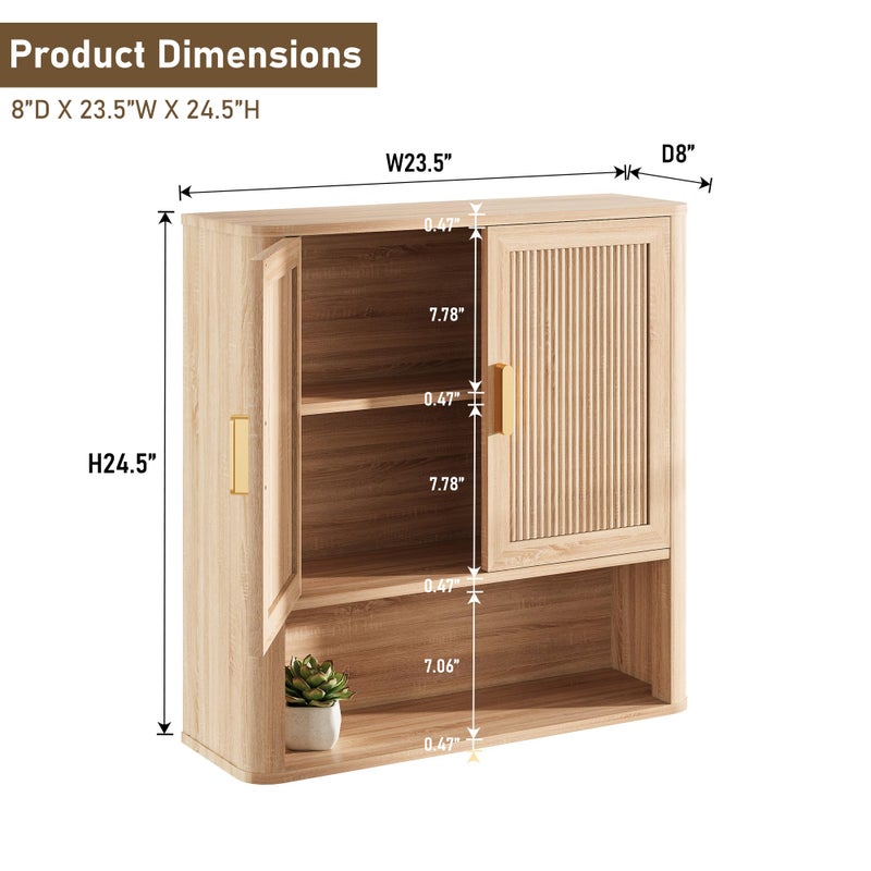 INNOD Bathroom Wall Storage Cabinet, Medicine Cabinet with Adjustable Wood Shelf & Doors, Over The Toilet Storage Cabinet for Laundry Room & Living Room Kitchen Storage Islands (Natural Oak) - Image 3