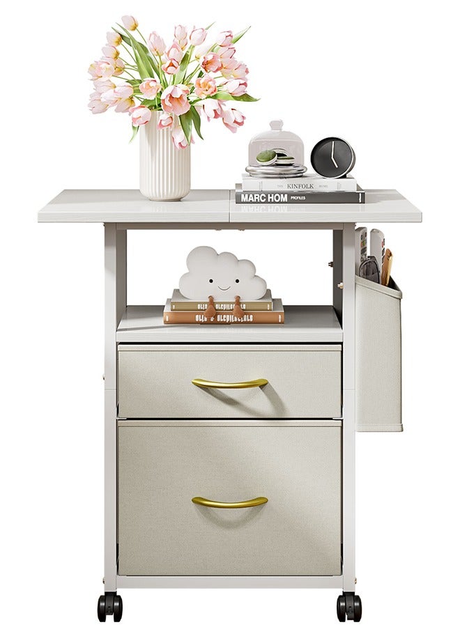 Solerconm Storage Drawer Units with Rolling Wheels, Closet Organizer Unit with 2 Fabric Storage Drawers and Side Bag for Bedroom,Living Room,Dormitory,Office Organization (White, 60 x 38 x 65 CM) - Image 1