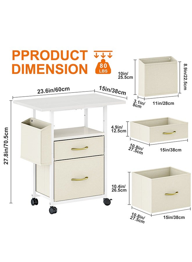 Solerconm Storage Drawer Units with Rolling Wheels, Closet Organizer Unit with 2 Fabric Storage Drawers and Side Bag for Bedroom,Living Room,Dormitory,Office Organization (White, 60 x 38 x 65 CM) - Image 2