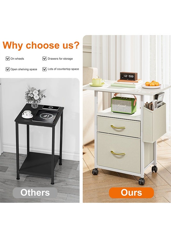 Solerconm Storage Drawer Units with Rolling Wheels, Closet Organizer Unit with 2 Fabric Storage Drawers and Side Bag for Bedroom,Living Room,Dormitory,Office Organization (White, 60 x 38 x 65 CM) - Image 3