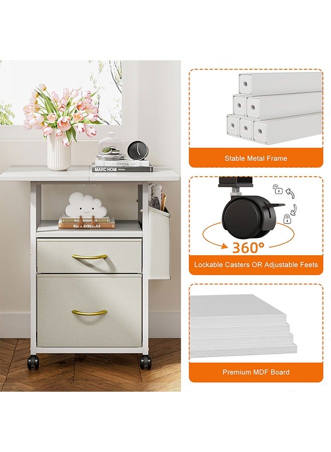 Solerconm Storage Drawer Units with Rolling Wheels, Closet Organizer Unit with 2 Fabric Storage Drawers and Side Bag for Bedroom,Living Room,Dormitory,Office Organization (White, 60 x 38 x 65 CM) - Image 4