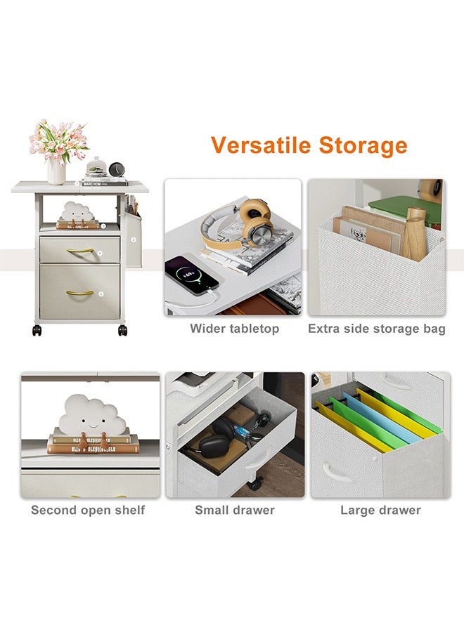 Solerconm Storage Drawer Units with Rolling Wheels, Closet Organizer Unit with 2 Fabric Storage Drawers and Side Bag for Bedroom,Living Room,Dormitory,Office Organization (White, 60 x 38 x 65 CM) - Image 5