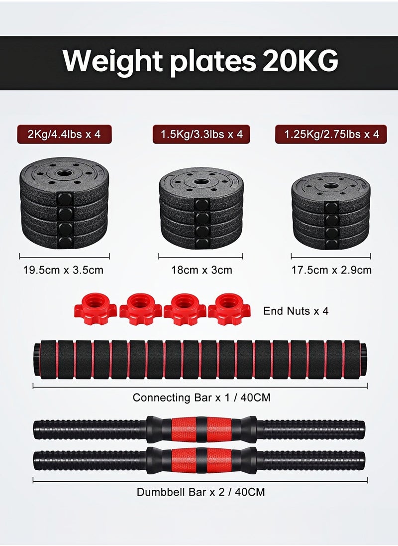 ADEBOLA - Adjustable-Dumbbells-Sets,Free Weights-Dumbbells Set of 2 Convertible To Barbell A Pair of Lightweight for Home Gym,Women and Men Equipment，20KG - Image 1