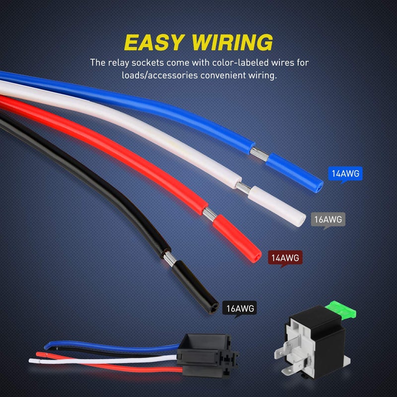Nilight 50023R 5 Pack 30A Fused Relay Switch Kit 12V 4 Pin SPST Relay Interlocking Harness Socket Holder 30 Amp 12 Volt Automotive Relays with Fuse for Auto Cars Trucks RV - Image 4