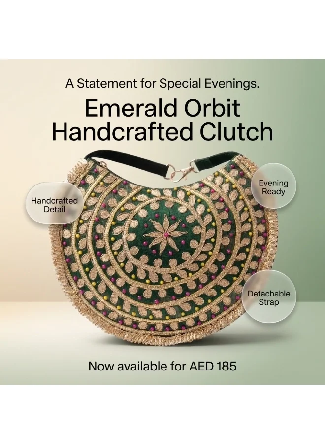 Mobcos Mobcos Potli Bag Green Moon Green Moon Handmade Embroidered Potli Bag | Premium Cotton Boho Shoulder Handbag with Zipper | Spacious Ethnic Bag for Office, Shopping, Travel & Daily Use  | Best Price UAE