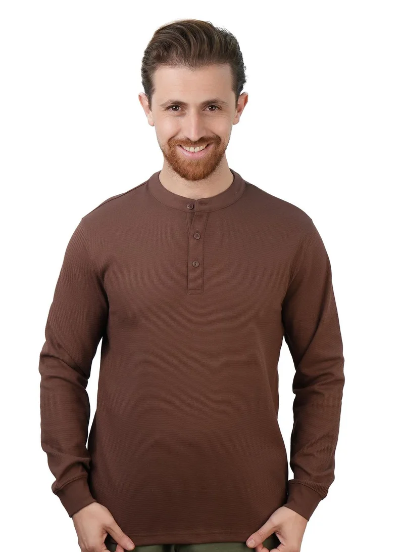 Men’s Slim Fit Waffle Henley Long Sleeve Button Tee