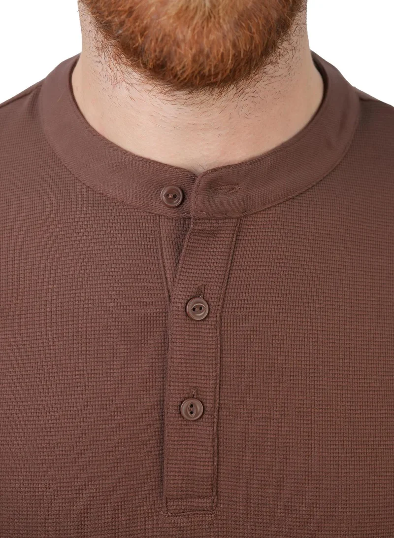 GIORDANO  Men’s Slim Fit Waffle Henley Long Sleeve Button Tee for Men | Best Price UAE