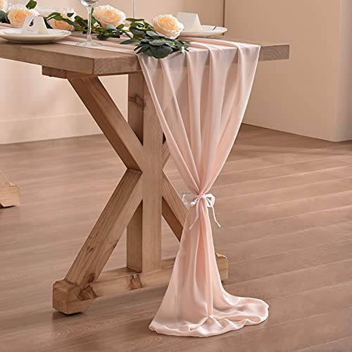 Socomi Socomi Peach Pink Chiffon Table Runner Easter Spring Boho Rustic 10ft 29x120 Inches Wedding Runner Sheer Bridal Shower Decorations 
