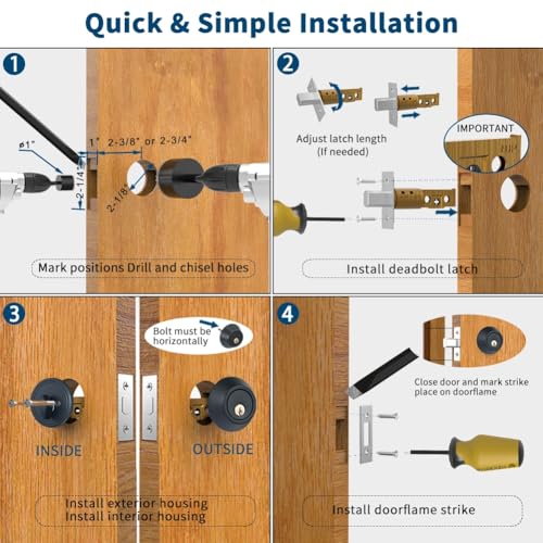 Forliggio All-New Deadbolt Door Lock Set, ANSI/BHMA Grade 3 Enhanced Security Entry Dead Bolt Level Door Locks for Exterior Front Doors, Black - Image 5