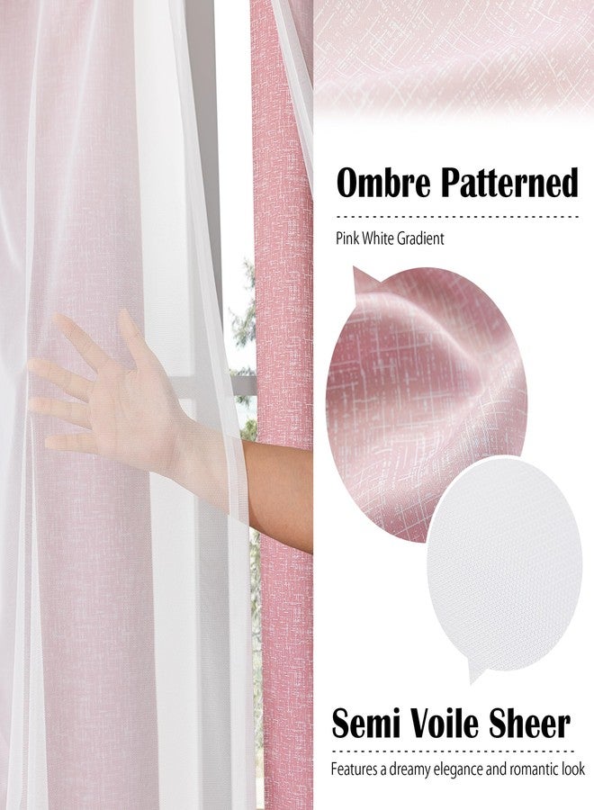 Geomoroccan 100% Blackout Curtains with Sheer Overlay Mix and Match Double Layer Drapes 63 Inch Length 2 Panels for Bedroom Living Room Pink White Ombre Grommet Window Treatment with Tiebacks - Image 2