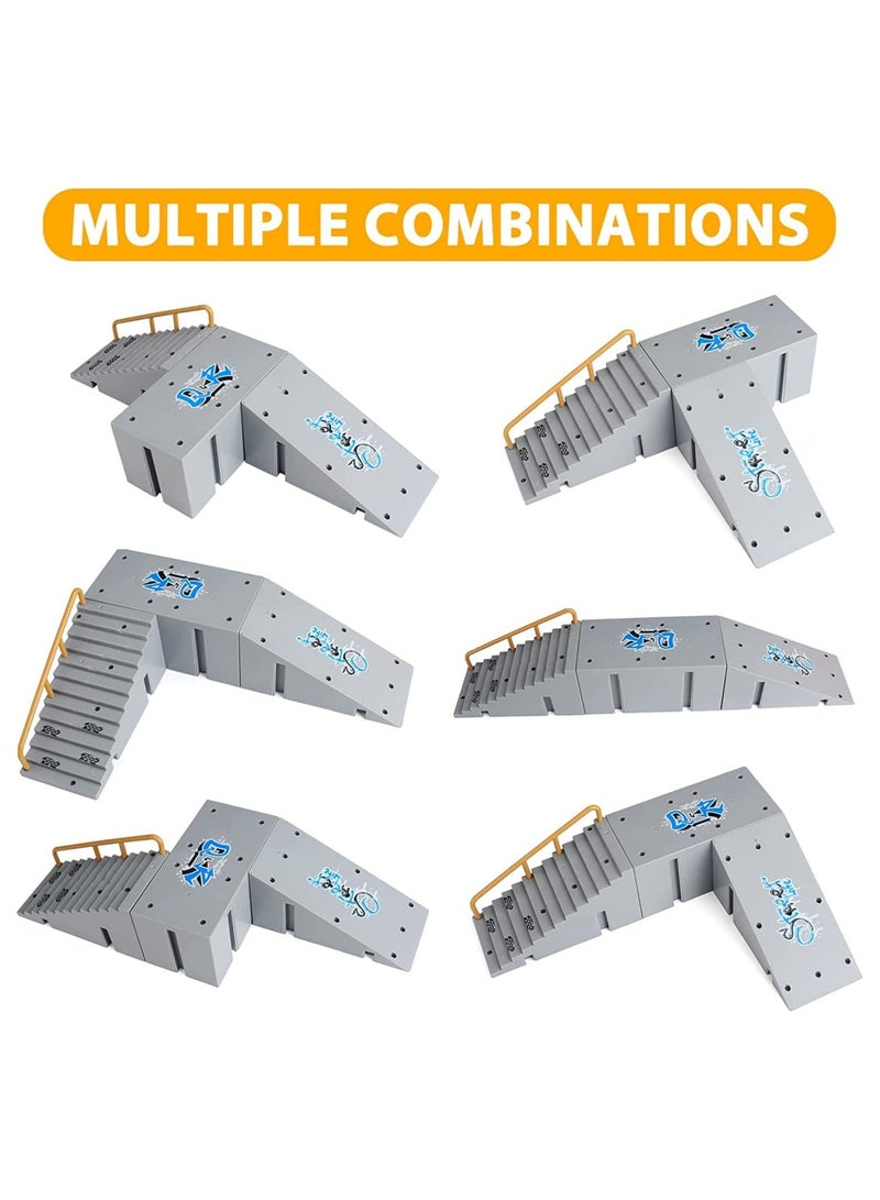 Excefore Finger Skateboard Ramp Set Mini Skate Park Kit for Finger Skateboard Bike DIY Assembly Ramp Accessories Set Movement Educational Finger Toy Children Gifts 3 Ramps 4 Skateboard Bikes and Accessories - Image 2