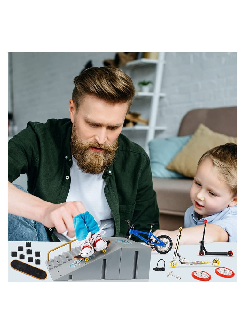 Excefore Finger Skateboard Ramp Set Mini Skate Park Kit for Finger Skateboard Bike DIY Assembly Ramp Accessories Set Movement Educational Finger Toy Children Gifts 3 Ramps 4 Skateboard Bikes and Accessories - Image 3