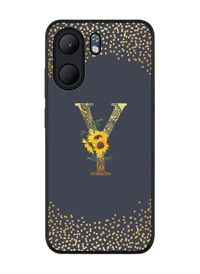 Stylizedd For Oppo A5x 5G / A5x 4G Case,Slim fit Camera Protection, Shockproof Thin Phone cover  - Custom Floral Monogram - Y  (Grey )