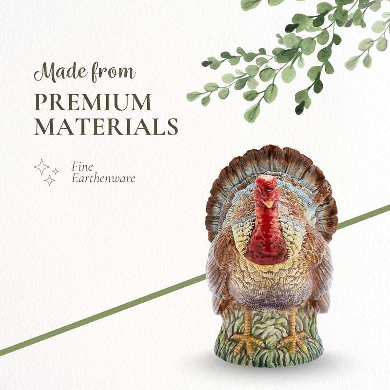 Spode 14oz Turkey-Shaped Gravy Boat with Ladle - Dolomite Thanksgiving Serveware | Large Table Centerpiece | Decorative Serving Bowl | Holiday Soup Bowl, For Thanksgiving Dinner and Festive Meals - Image 4