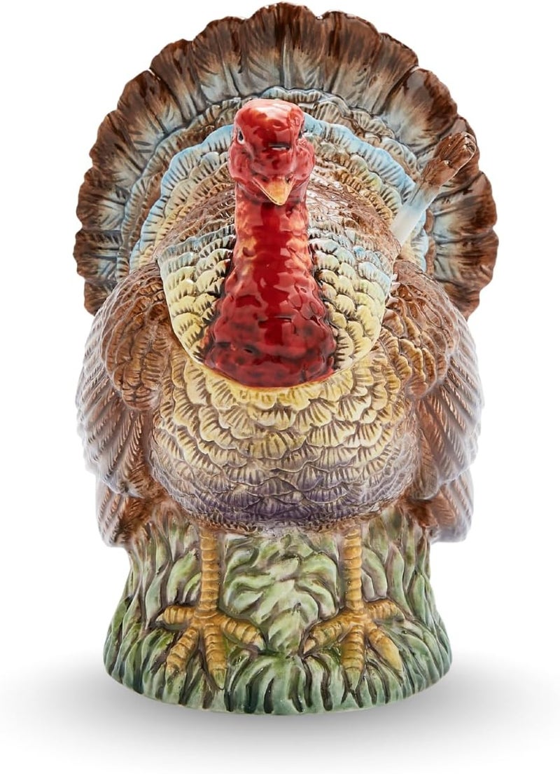 Spode 14oz Turkey-Shaped Gravy Boat with Ladle - Dolomite Thanksgiving Serveware | Large Table Centerpiece | Decorative Serving Bowl | Holiday Soup Bowl, For Thanksgiving Dinner and Festive Meals - Image 1