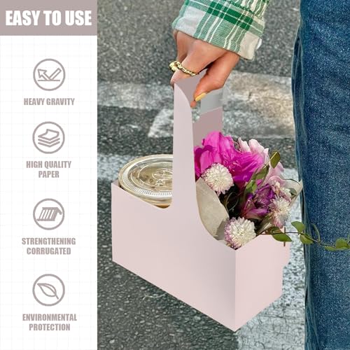Xlong 2 Cup Disposable Drink Carrier for Delivery with Handle,15 Count Pink Paperboard Cup Holder,Cup Carriers for Hot or Cold Drinks,Coffee Carrier, Food Delivery,Take Out Cup Carriers (Pink, 15 PCs) - Image 4
