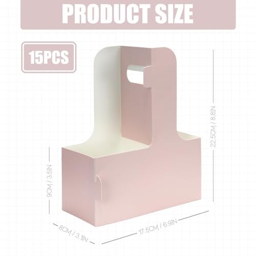 Xlong 2 Cup Disposable Drink Carrier for Delivery with Handle,15 Count Pink Paperboard Cup Holder,Cup Carriers for Hot or Cold Drinks,Coffee Carrier, Food Delivery,Take Out Cup Carriers (Pink, 15 PCs) - Image 2