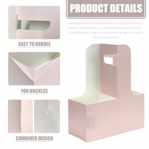Xlong 2 Cup Disposable Drink Carrier for Delivery with Handle,15 Count Pink Paperboard Cup Holder,Cup Carriers for Hot or Cold Drinks,Coffee Carrier, Food Delivery,Take Out Cup Carriers (Pink, 15 PCs) - Image 3