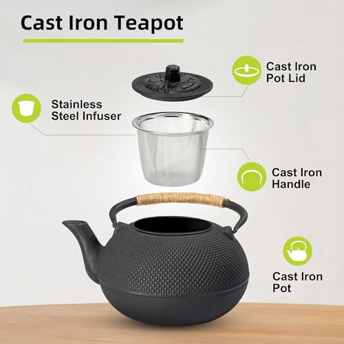 suyika Japanese Tetsubin Cast Iron Teapot Tea Kettle pot with Stainless Steel Infuser for Stovetop Safe Coated with Enameled Interior 22 oz/650 ml - Image 2