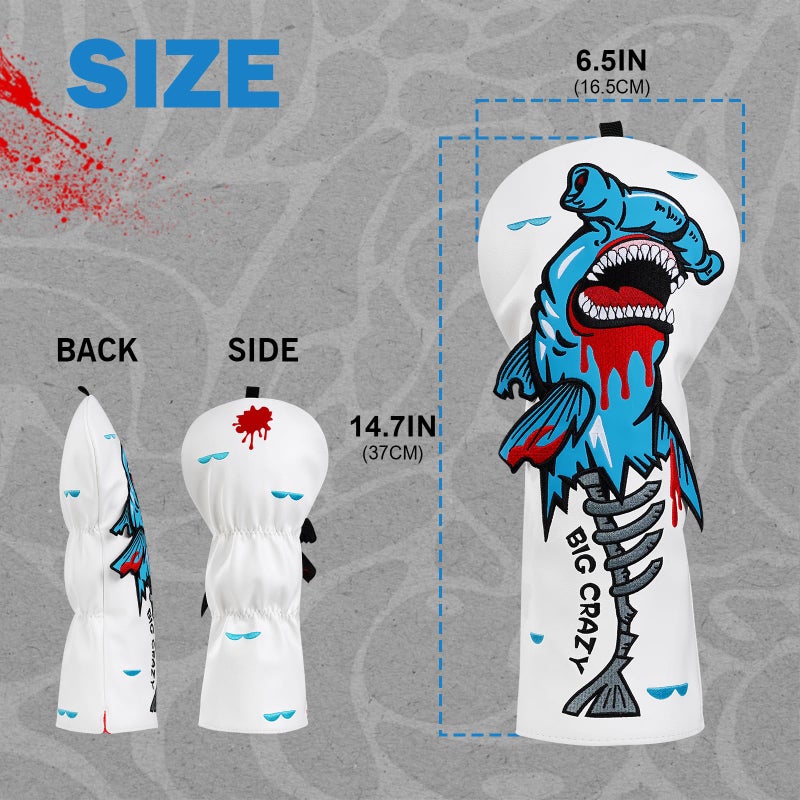 Big Crazy Golf Head Covers, Golf Club Covers Funny, Driver Headcovers, Golf Club Covers, Fairway Woods Head Covers, Hybrids Headcover, Putter Cover with Soft Lining for Golf Gift Hammerhead Sharks - Image 4