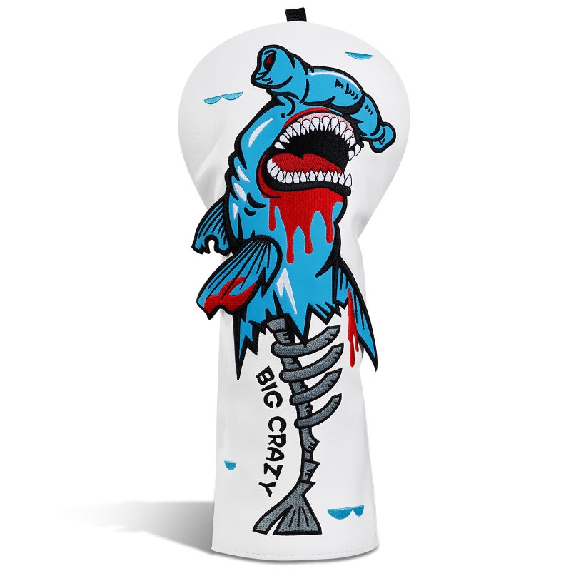 Big Crazy Golf Head Covers, Golf Club Covers Funny, Driver Headcovers, Golf Club Covers, Fairway Woods Head Covers, Hybrids Headcover, Putter Cover with Soft Lining for Golf Gift Hammerhead Sharks - Image 1
