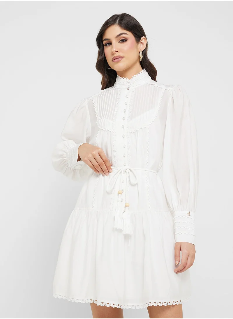 جوفونا لندن Puff Sleeve Tie Detailed Dress