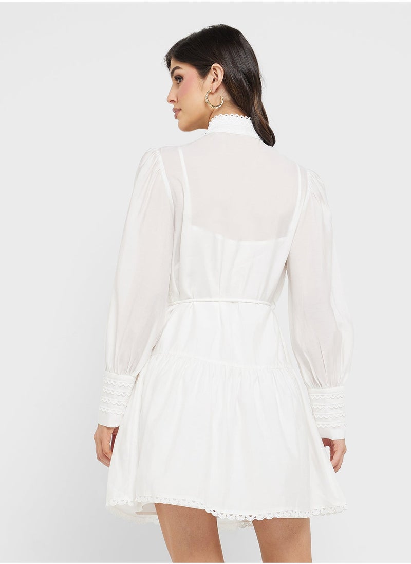 Jovonna London - Puff Sleeve Tie Detailed Dress - Image 1