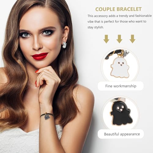 XFSAFDM 4pcs Couple Accessory Set, Cute Black And White Ghost Couple Bracelet And Cute Black And White Ghost Friendship Necklace, Gifts For Women Men - Image 3