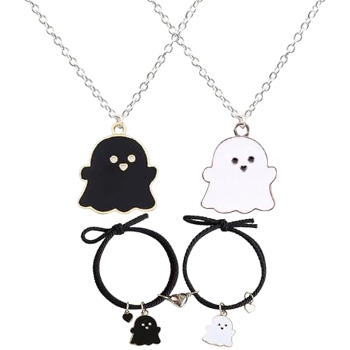 XFSAFDM 4pcs Couple Accessory Set, Cute Black And White Ghost Couple Bracelet And Cute Black And White Ghost Friendship Necklace, Gifts For Women Men - Image 1