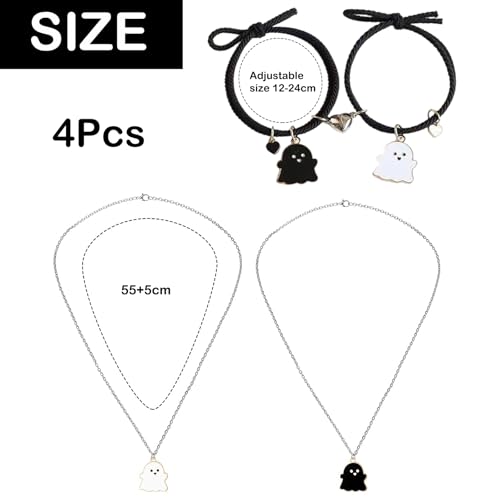 XFSAFDM 4pcs Couple Accessory Set, Cute Black And White Ghost Couple Bracelet And Cute Black And White Ghost Friendship Necklace, Gifts For Women Men - Image 2