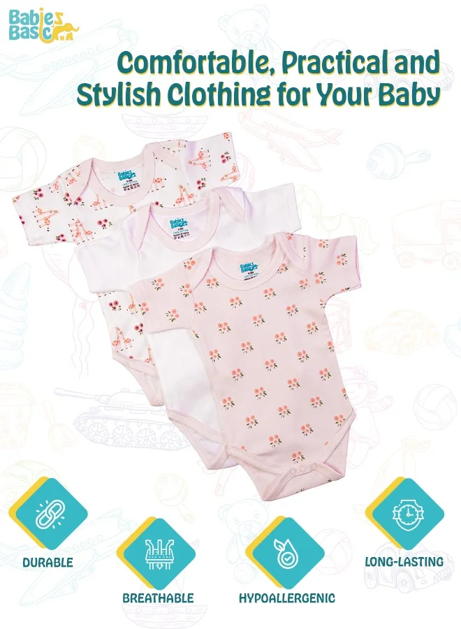 Babies Basic Printed Romper/Bodysuit For Babies - Pack Of 3, Multi Color