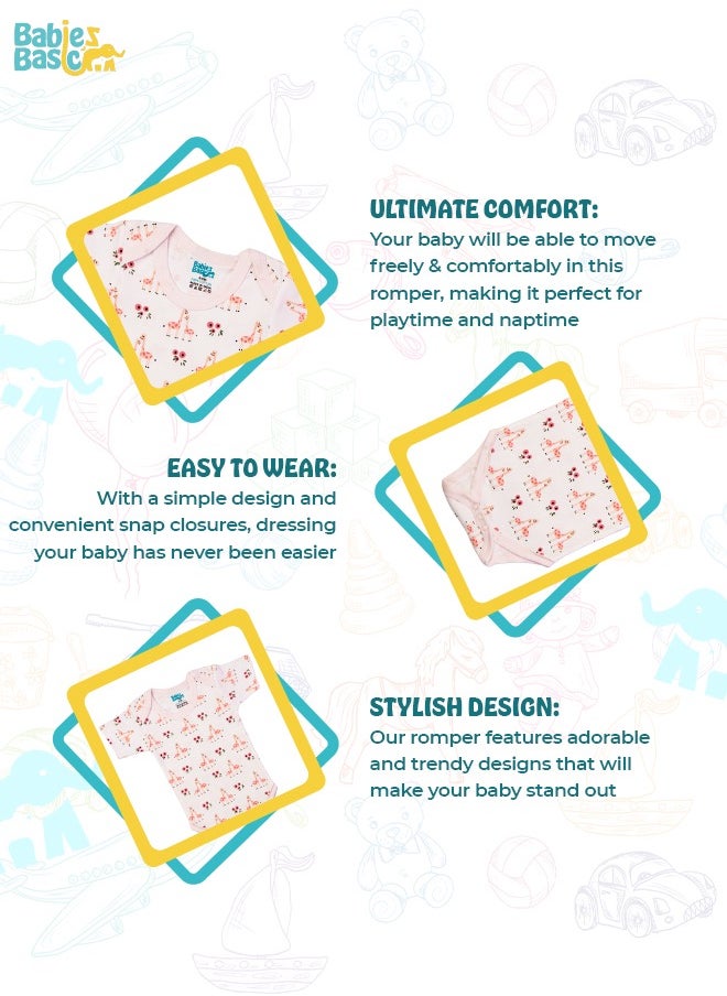 Babies Basic Printed Romper/Bodysuit For Babies - Pack Of 3, Multi Color  - Image 3