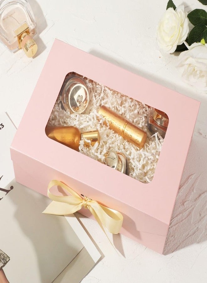 PLINJOY Pink Gift Box for Presents with Ribbon 10.8x7.5x3.5 Inches Clear Gift Box with Window Magnetic Closure Gift Boxes with Lids - Image 2