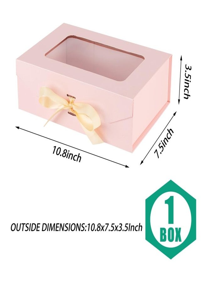 PLINJOY Pink Gift Box for Presents with Ribbon 10.8x7.5x3.5 Inches Clear Gift Box with Window Magnetic Closure Gift Boxes with Lids - Image 3