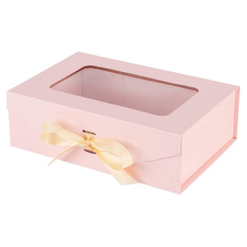 PLINJOY Pink Gift Box for Presents with Ribbon 10.8x7.5x3.5 Inches Clear Gift Box with Window Magnetic Closure Gift Boxes with Lids - Image 1