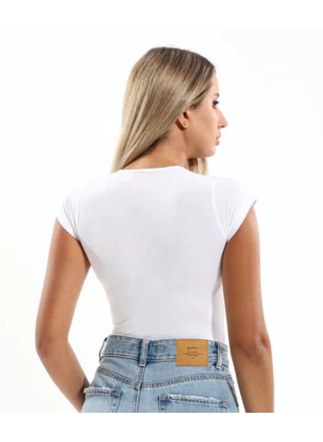 COTTONIL Women Top Half Sleeves White  - Image 3