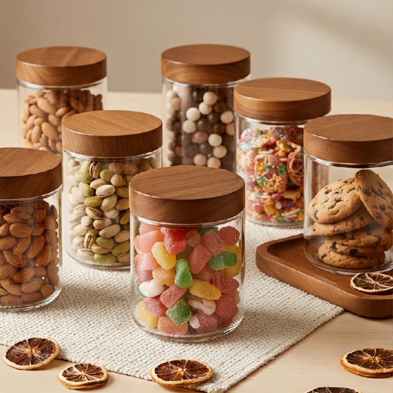 Bumobum 16 oz Overnight Oats Containers with Lids, Glass Mason Jars with Acacia Wood Airtight Lid, Wide Mouth Glass Canisters for Food Storage Chia Pudding Snacks Yogurt Spice Meal Prep, 4-Pack - Image 2