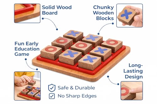 SHOPMEFAST Mini Wooden Tic Tac Toe Game Toy, Fun for Everyone, Mind Challenging Cross & Zero Family Board Game for Kids & Adults, Birthday Return Gifts for Kids - Image 4