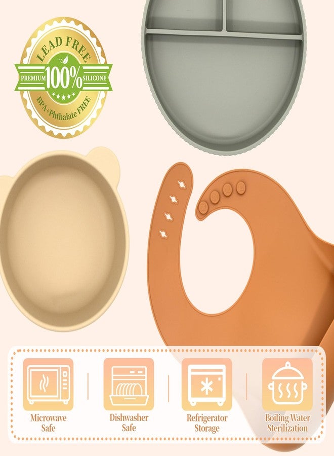 CHCC Silicone Baby Feeding Set 21 Pcs, Baby Led Weaning Supplies, Baby Feeding Supplies Set BPA Free, Essentials for Newborn Gift Walnut Color, Beige, Smoky Gray - Image 3