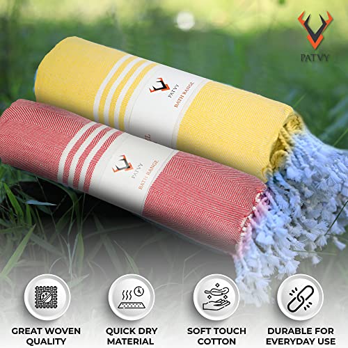 PATVY Bath Towels| Light Weight Turkish Style Bath Towels For Men Large Size Cotton|75 X 150Cm Quick Absorption &Faster Drying Bath Towel For Women| 100% Cotton (Pack Of 2, Yellow & Pink) - 90 Tc - Image 2