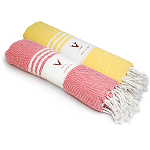 PATVY Bath Towels| Light Weight Turkish Style Bath Towels For Men Large Size Cotton|75 X 150Cm Quick Absorption &Faster Drying Bath Towel For Women| 100% Cotton (Pack Of 2, Yellow & Pink) - 90 Tc - Image 1