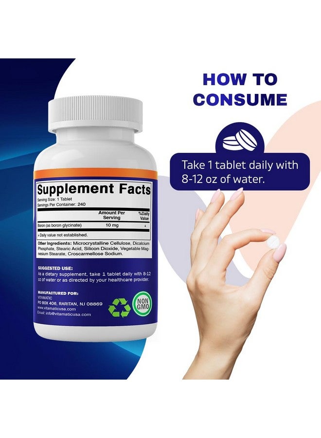 Vitamatic فيتاميناتيك بورون مخلب (كغليسينات) 10 ملغ 240 قرص - يدعم توازن الهرمونات وصحة العظام والأنسجة الضامة - Image 4