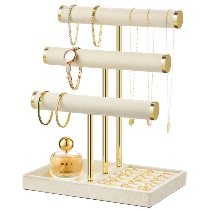 bussdis 3 Tier Bracelet Holder Display Detachable T Bar Beige Velvet Bracelet Holder Jewelry Holder Organizer for Bracelet Necklace Earrings Rings - Image 2