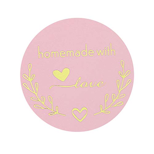 Yoption 1.5 Inch Round Homemade with Love Stickers Pink for Packaging, Cookie Bags, Small Shop Local Handmade, 500 Labels per Roll - Image 4
