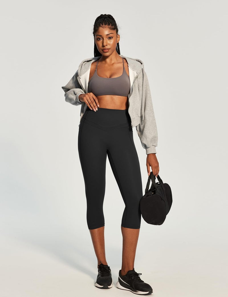 IUGA Capri Leggings for Women Tummy Control Compression Leggings Workout High Waist Athletic Yoga Pants with Pockets Black - Image 3