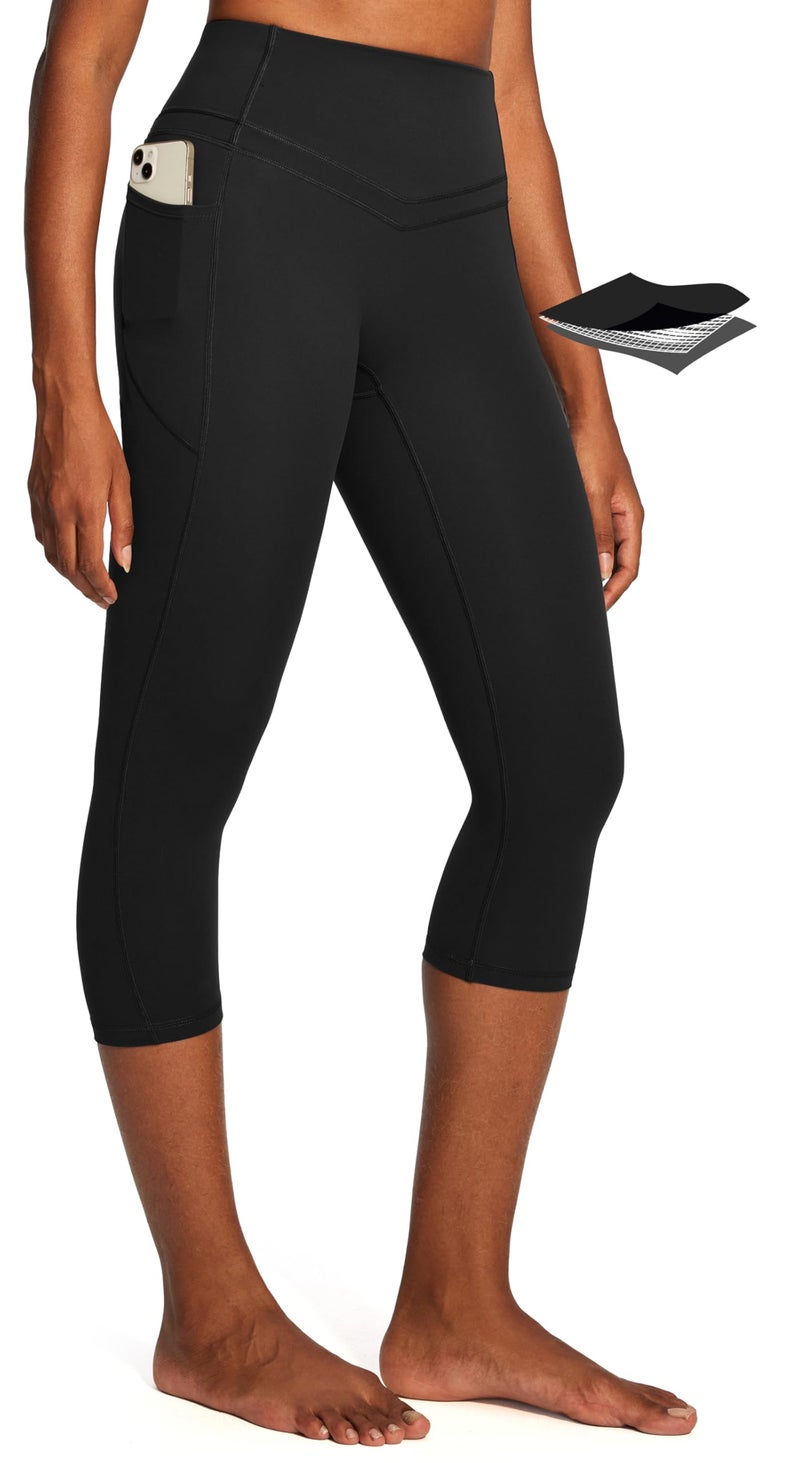 IUGA Capri Leggings for Women Tummy Control Compression Leggings Workout High Waist Athletic Yoga Pants with Pockets Black - Image 1